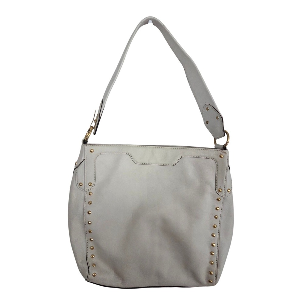 Michael Kors Off White Leather Studded Shoulder Bag Gold Tone Hardware Hobo